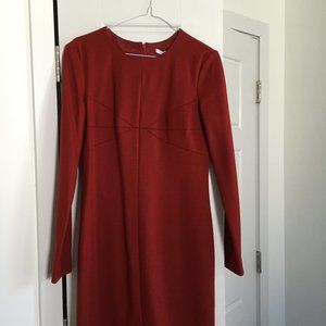 DVF Clean Lee Brick Red Long-Sleeve Sheath